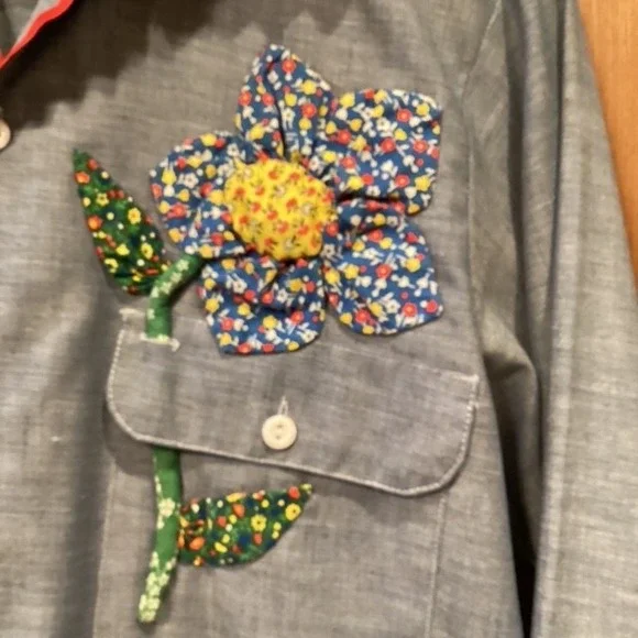 Chambray Blouse Floral Applique Vintage Big Mac by JC Penny‎ Large - Picture 5 of 10